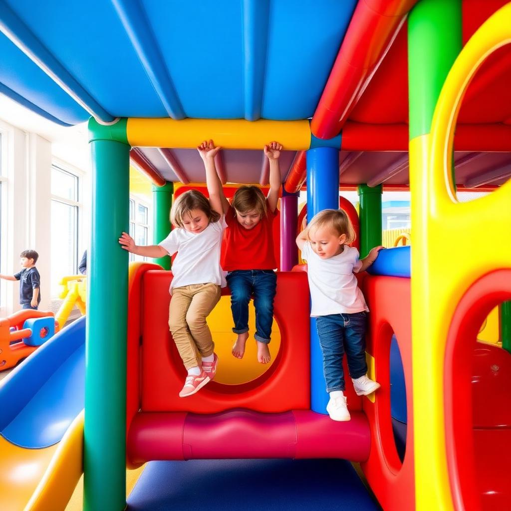 Children climbing on soft play frames